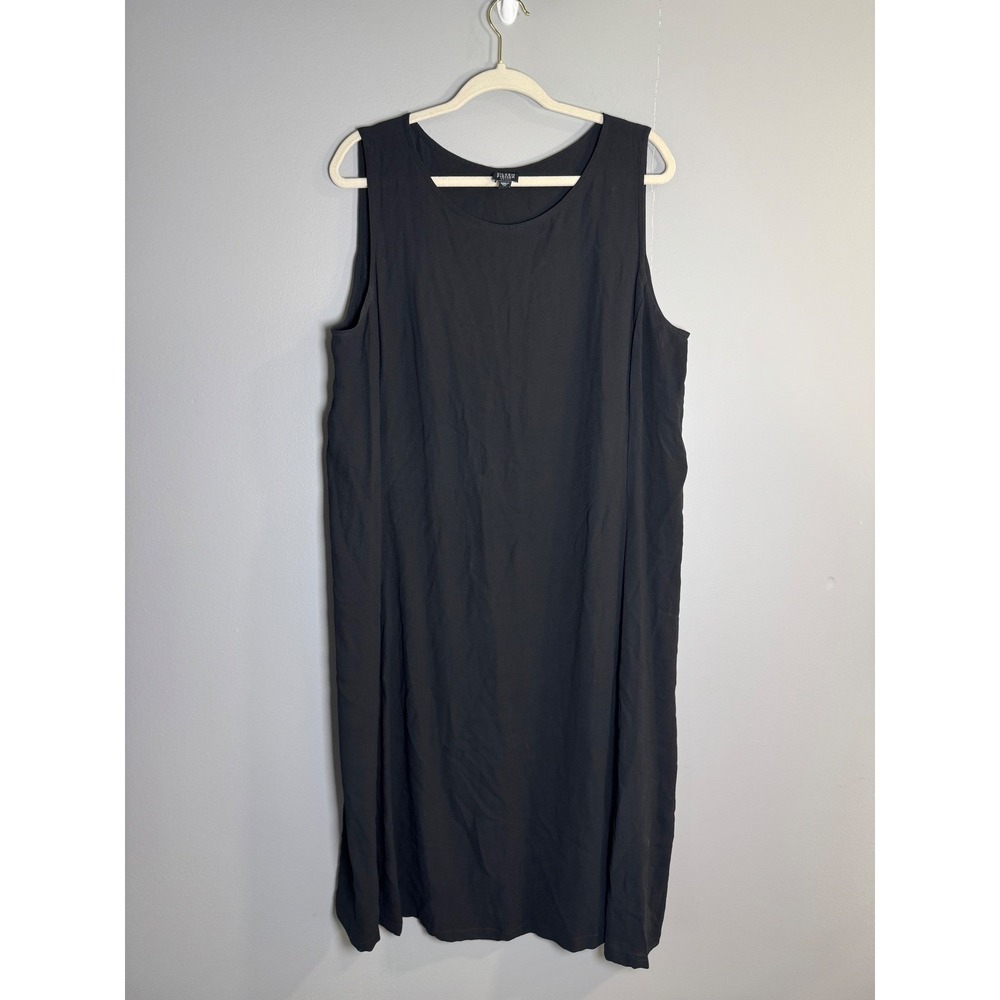 Eileen Fisher Woman Black Sleeveless‎ Dress 1X Minimalist Midi Casual